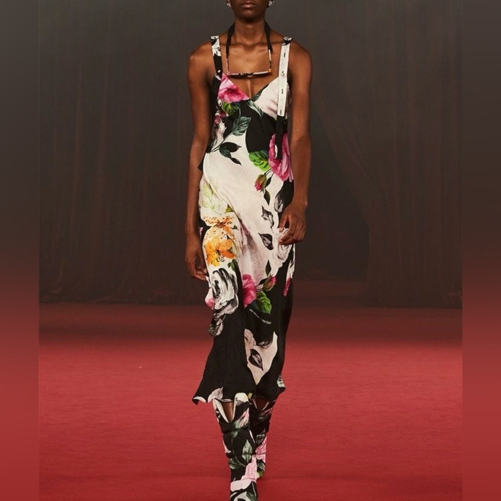 RARE Off-White  100% silk floral maxi dress